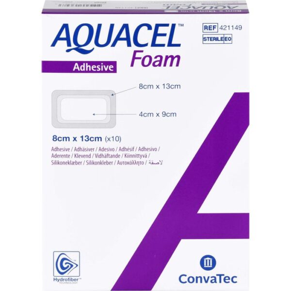 AQUACEL Foam adhäsiv 8x13 cm Verband 10 St.