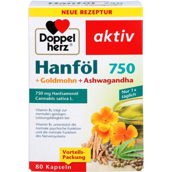 DOPPELHERZ Hanföl+Goldmohn+Ashwagandha Kapseln 80 St.