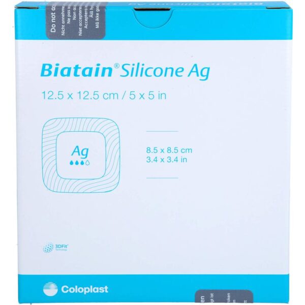 BIATAIN Silicone Ag Schaumverband 12,5x12,5 cm 5 St.