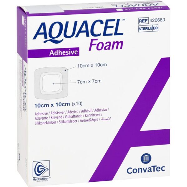 AQUACEL Foam adhäsiv 10x10 cm Verband 10 St.