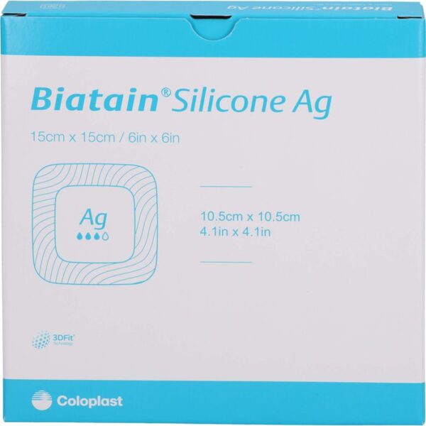 BIATAIN Silicone Ag Schaumverband 15x15 cm 5 St.