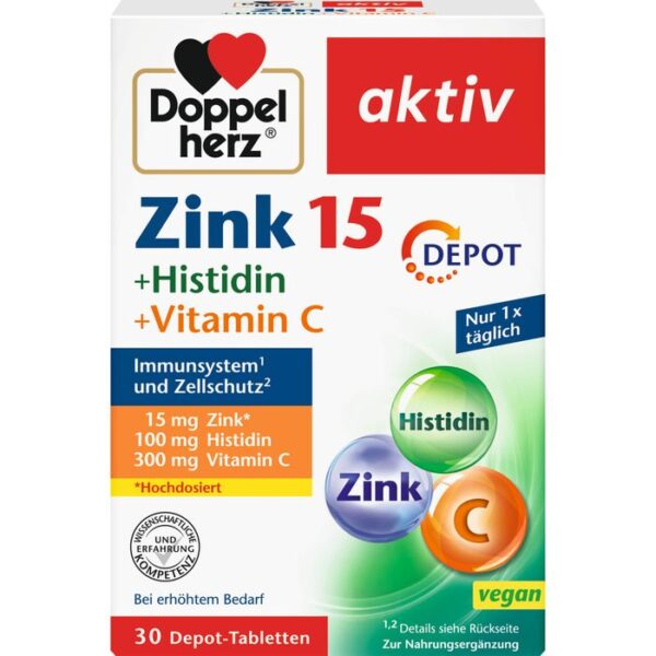 DOPPELHERZ Zink 15 mg+Histidin+Vit.C Depot aktiv 30 St.